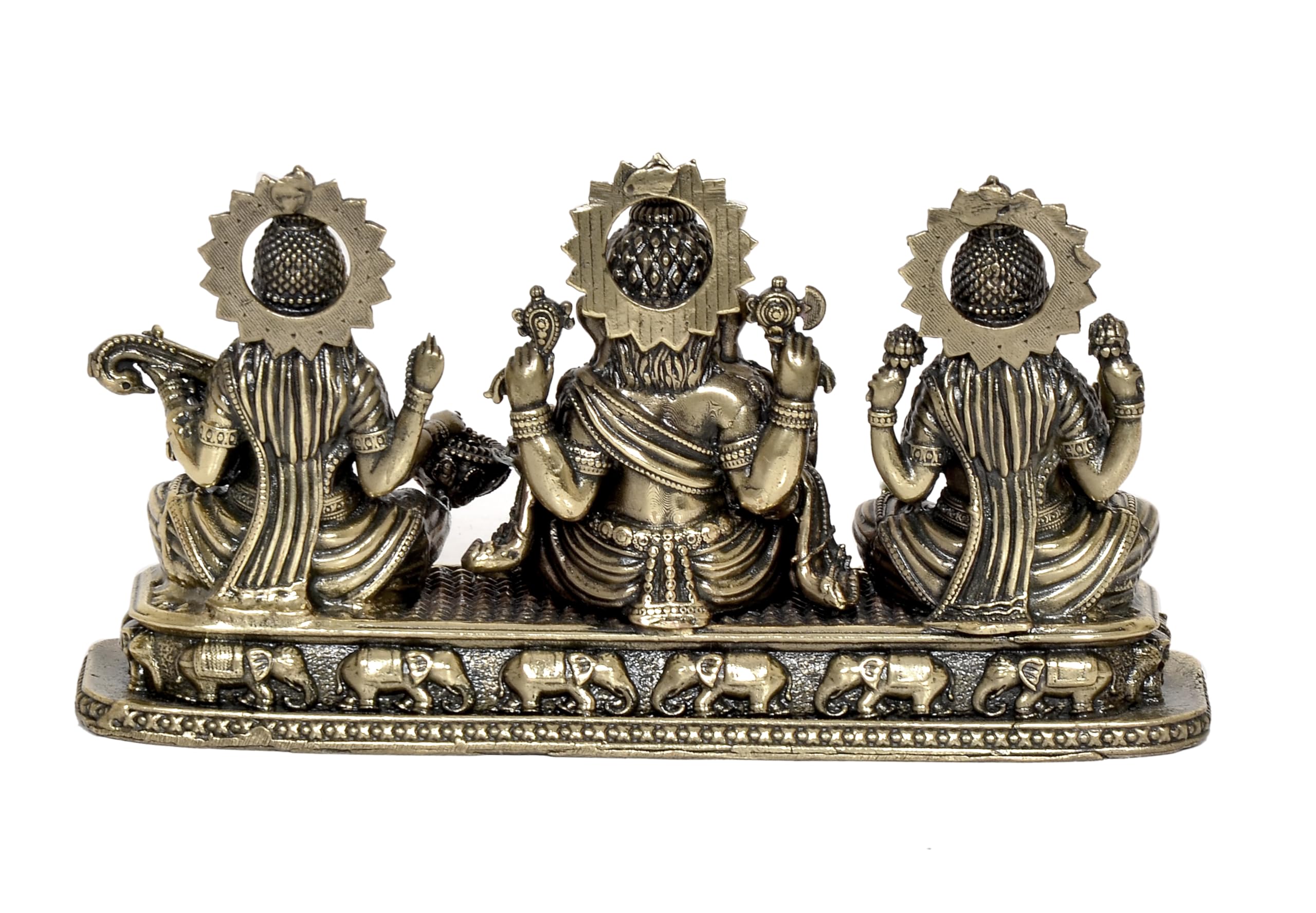 Dattatreya Fine Bronze Ganesha Laxmi Saraswati Idol Temple Murti Diwali Pooja Gift Decoration Showpiece (Height 3 Inch)